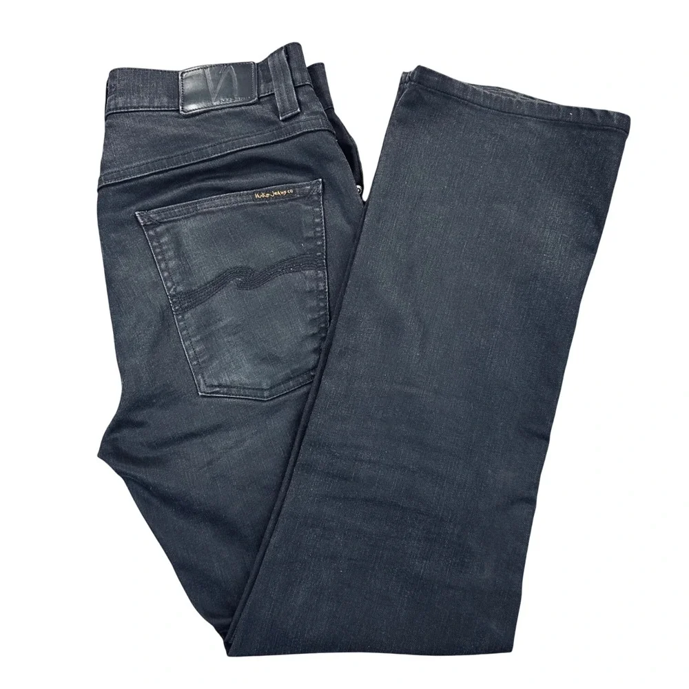 Nudie Jeans Lean Dean Everblack Denim Jeans Men's 34x32 Black Straight Leg Italy